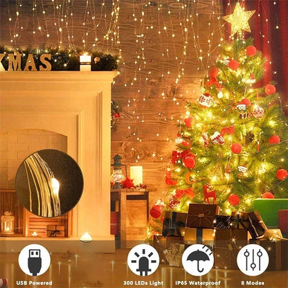 3m x 3m LED Curtain Fairy Lights – 300 LEDs, USB, Remote – view 3