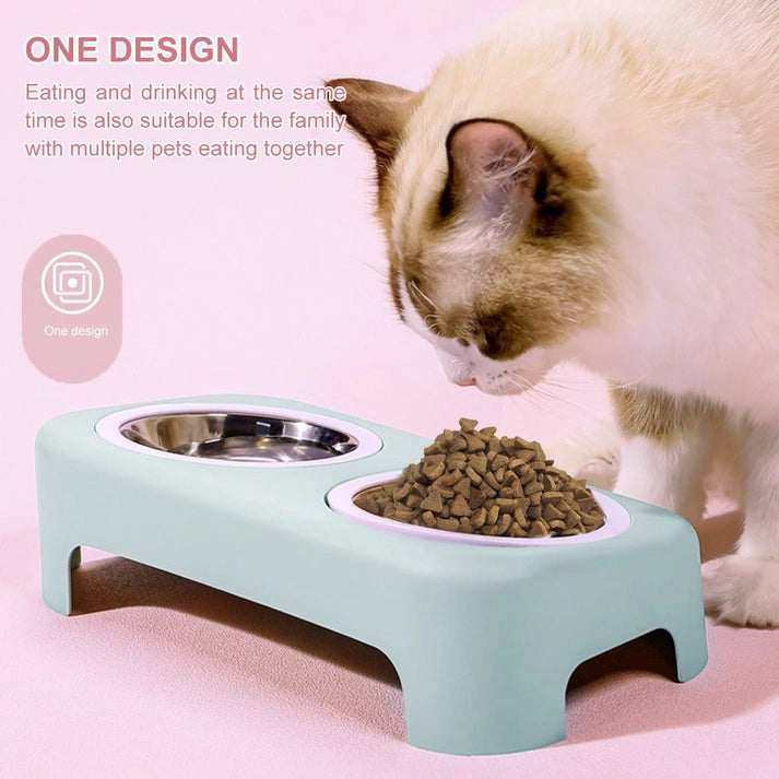 Aaponminimarket Cat Stainless Steel Double Feeding Bowl