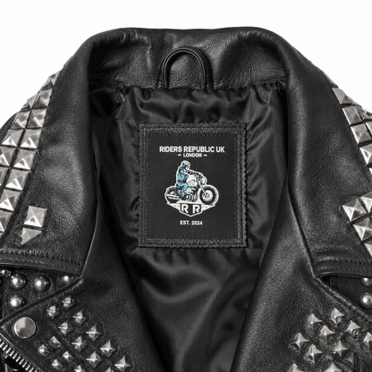 Men’s Studded Leather Vest with Silver Studs & Zipper Pockets