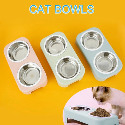 Aaponminimarket Cat Stainless Steel Double Feeding Bowl