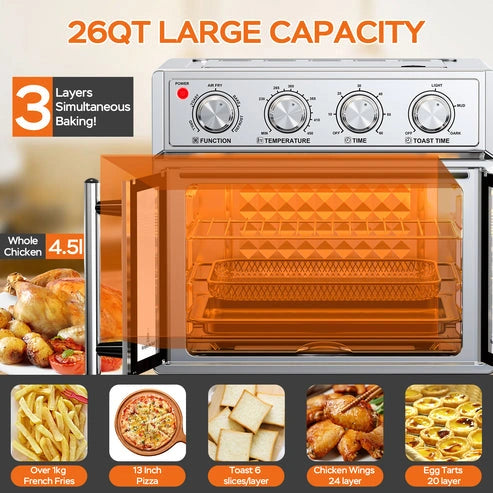 Aaponminimarket 29.5 QT Air Fryer Convection Toaster Oven, French Door, 6 Slices, 1700W,