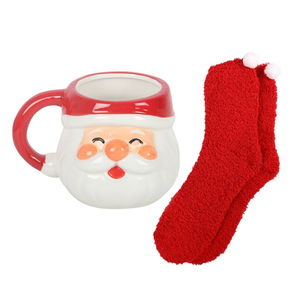 Santa Face Mug & Red Fluffy Socks Gift Set – view 5