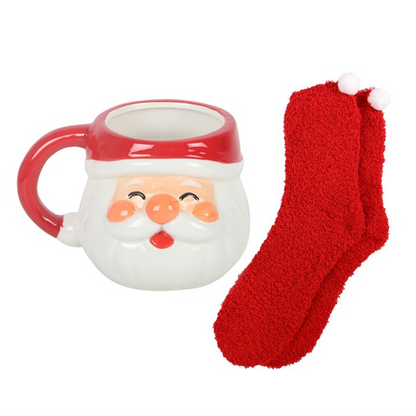 Santa Face Mug & Red Fluffy Socks Gift Set – view 5