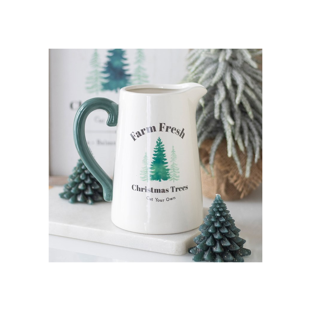 Farm Fresh Christmas Trees Ceramic Jug – Cream & Green – view 4