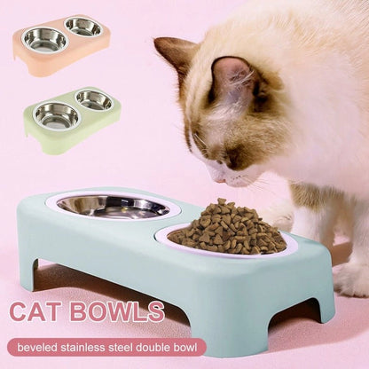 Aaponminimarket Cat Stainless Steel Double Feeding Bowl