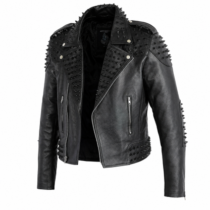 Men’s Black Studded Leather Biker Jacket