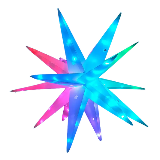 45cm LED 3D Moravian star light glowing blue, pink and green