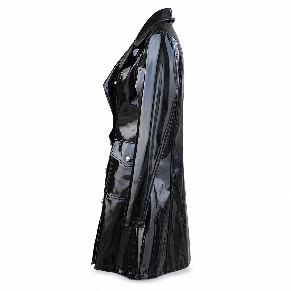 Women’s Vinyl PVC Double-Breasted Military Coat