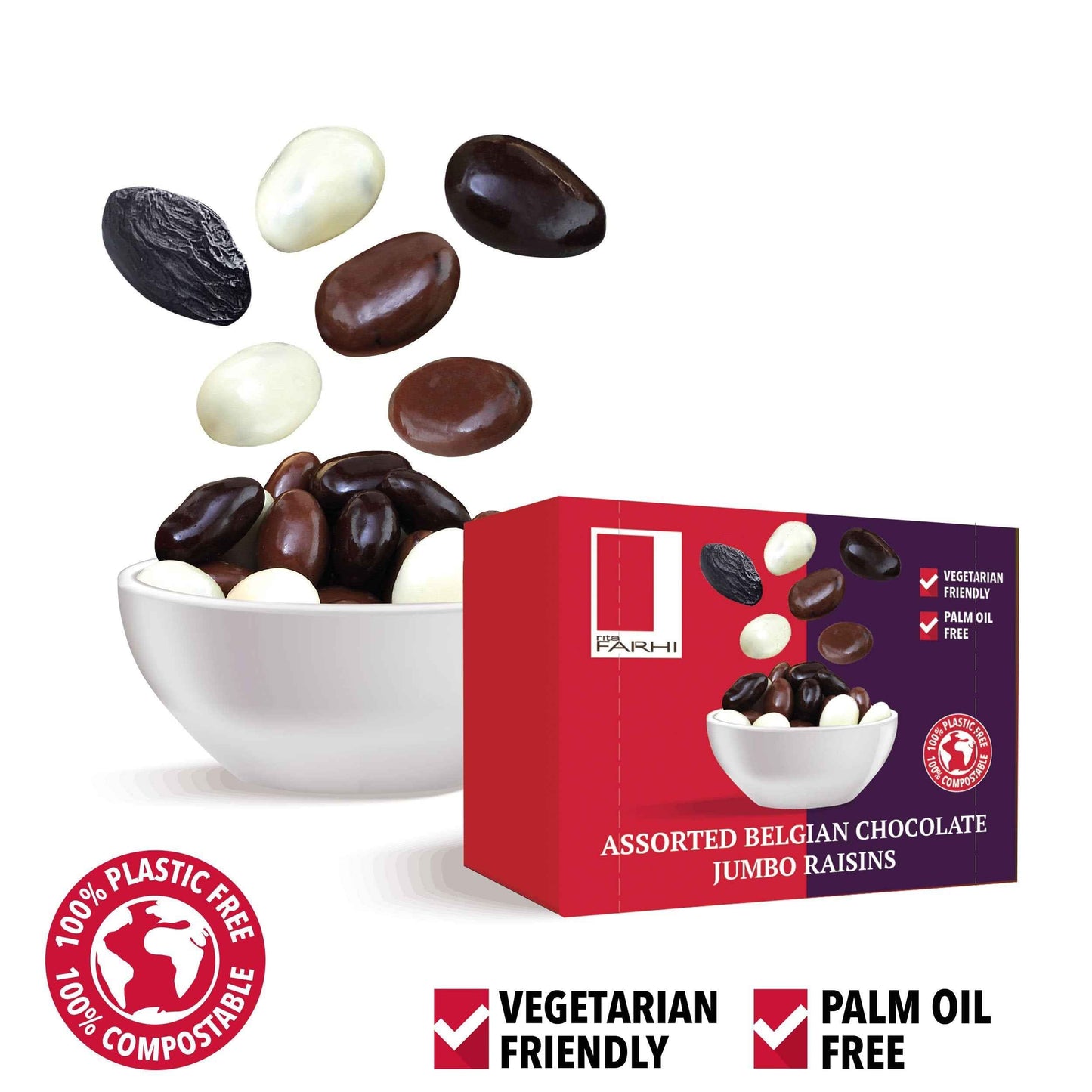 Assorted Chocolate Coated Jumbo Raisins (Pack of 10 x 65g)