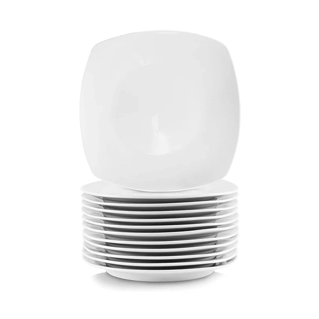 Aapon mini market -Elama 12 Piece Square Porcelain Large Dinner Plates in White