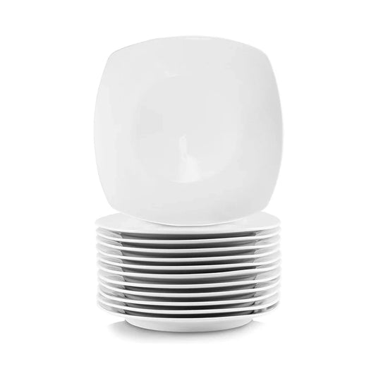 Aapon mini market -Elama 12 Piece Square Porcelain Large Dinner Plates in White