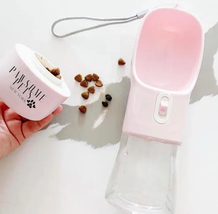 Aaponminimarket 2-in-1 Portable Pet Feeder (Pink)