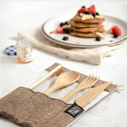 Aaponminimarket Bamboo Cutlery Set (Red Bag)