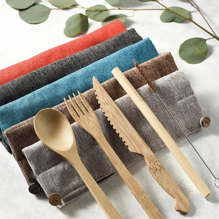 Aaponminimarket Bamboo Cutlery Set (Red Bag)