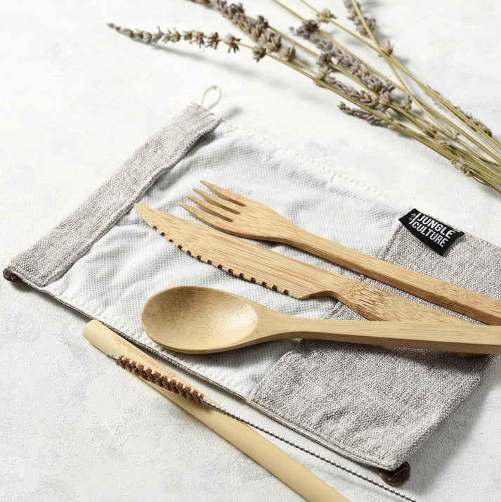 Aaponminimarket Bamboo Cutlery Set (Red Bag)