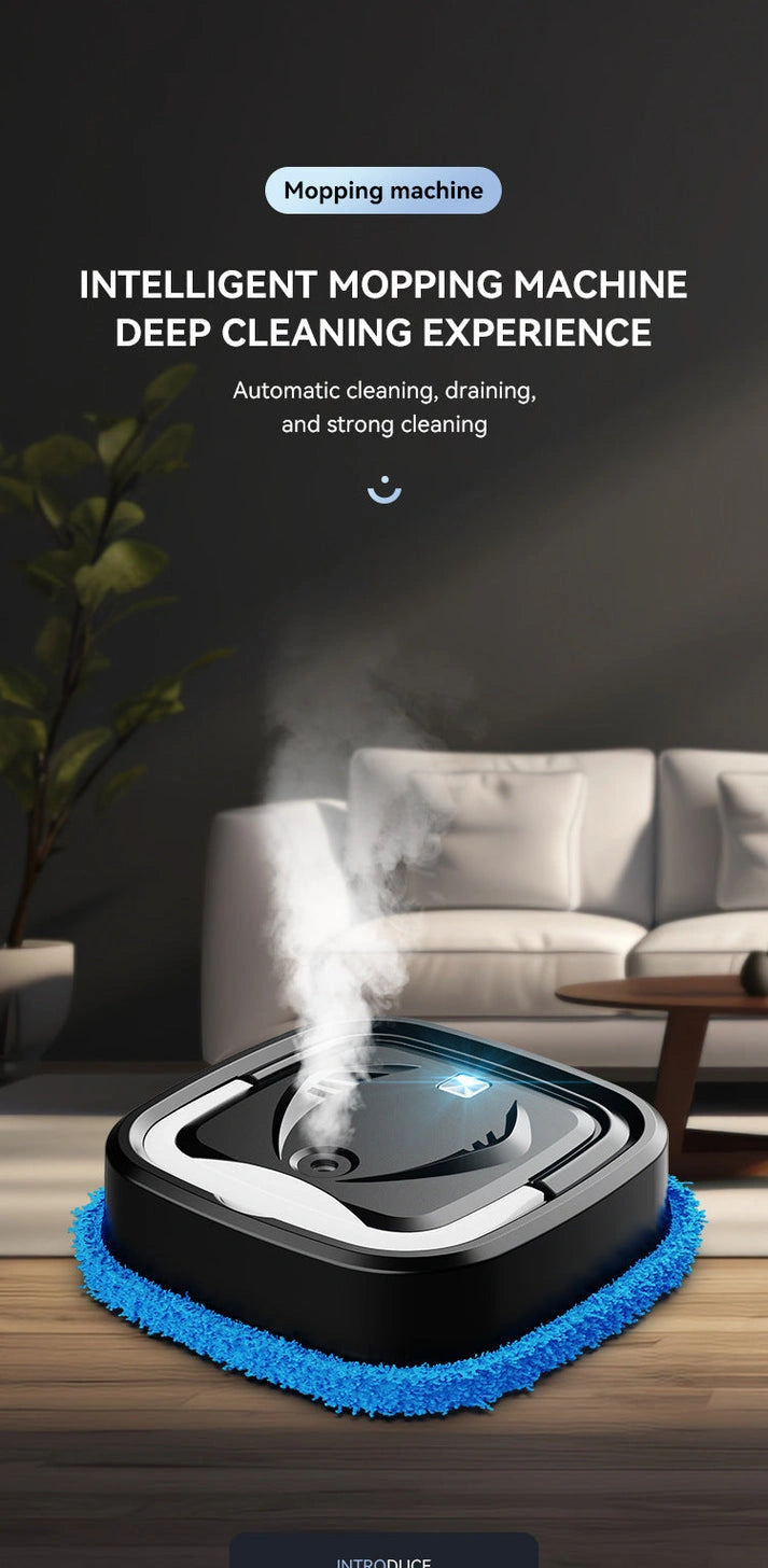 Aaponminimarket Black Smart Robotic Floor Mop with Humidifier Spray
