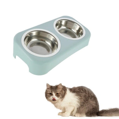 Aaponminimarket Cat Stainless Steel Double Feeding Bowl