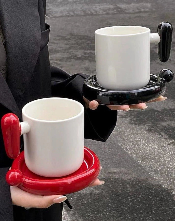 Aaponminimarket Ceramic Coffee Mug with Saucer