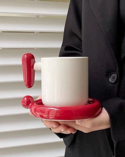 Aaponminimarket Ceramic Coffee Mug with Saucer