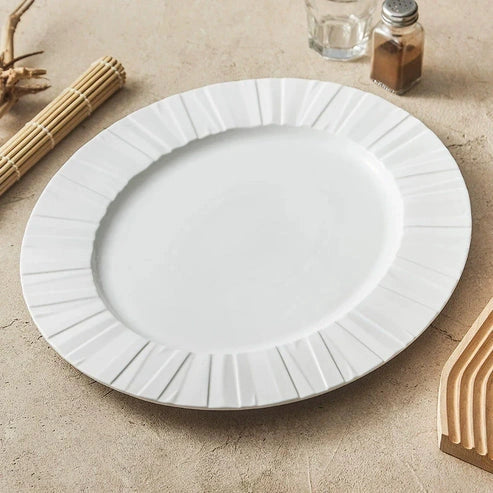 Aaponminimarket Ceramic Oval Serving Plate with Radiating Texture