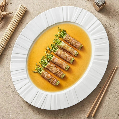 Aaponminimarket Ceramic Oval Serving Plate with Radiating Texture