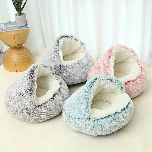 Aaponminimarket Cozy 2-in-1 Plush Cat Bed