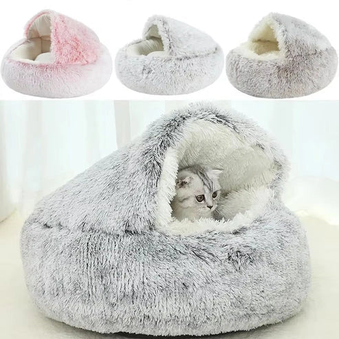 Aaponminimarket Cozy 2-in-1 Plush Cat Bed
