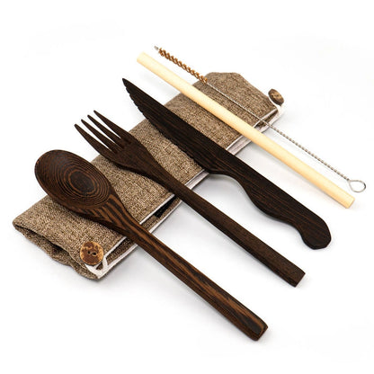 Aaponminimarket Dark Wood Cutlery Set (Brown bag)