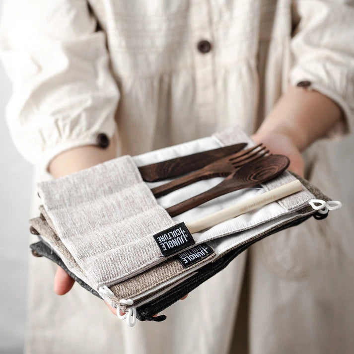 Aaponminimarket Dark Wood Cutlery Set (Light grey bag)