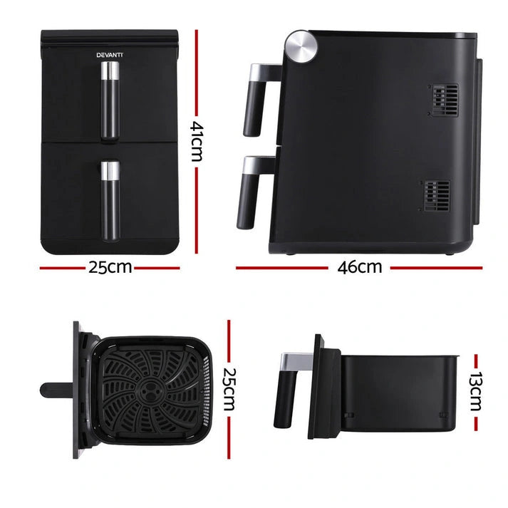 Aaponminimarket Devanti Air Fryer Oven 11L Dual Zone Fryers