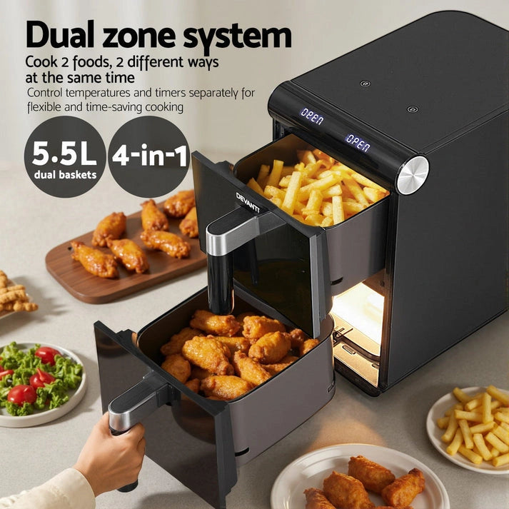 Aaponminimarket Devanti Air Fryer Oven 11L Dual Zone Fryers