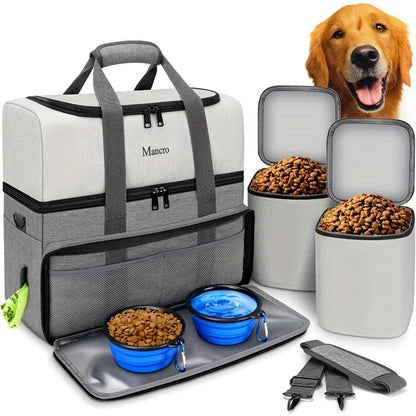 Aaponminimarket Dog Travel Bag Dual Layer with Bowls & Containers