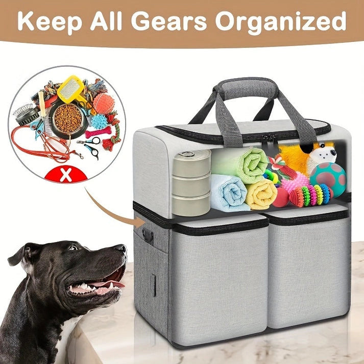 Aaponminimarket Dog Travel Bag Dual Layer with Bowls & Containers