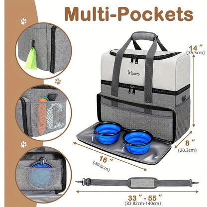 Aaponminimarket Dog Travel Bag Dual Layer with Bowls & Containers
