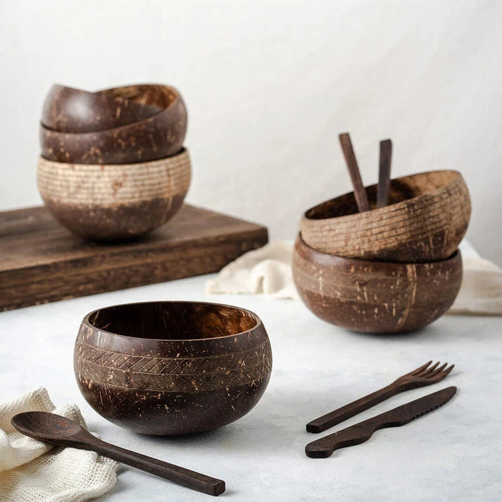 Aaponminimarket Eco-friendly Coconut Bowls & Spoons Set of 4
