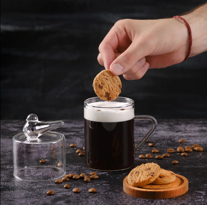 Aaponminimarket Handmade Glass Mug with Cookie Holder