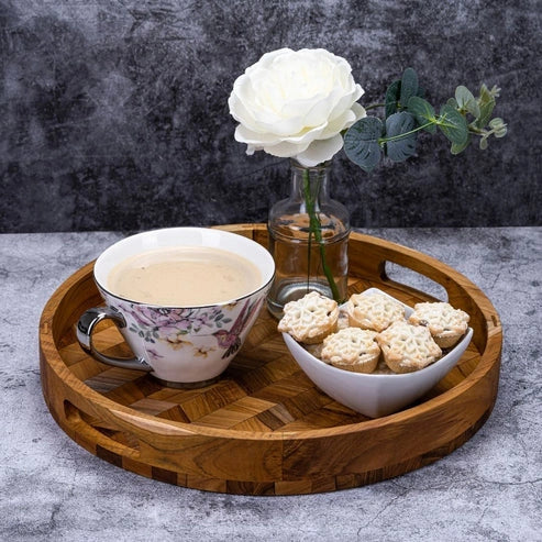 Aaponminimarket Herringbone Round Wooden Tray