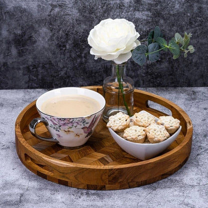 Aaponminimarket Herringbone Round Wooden Tray