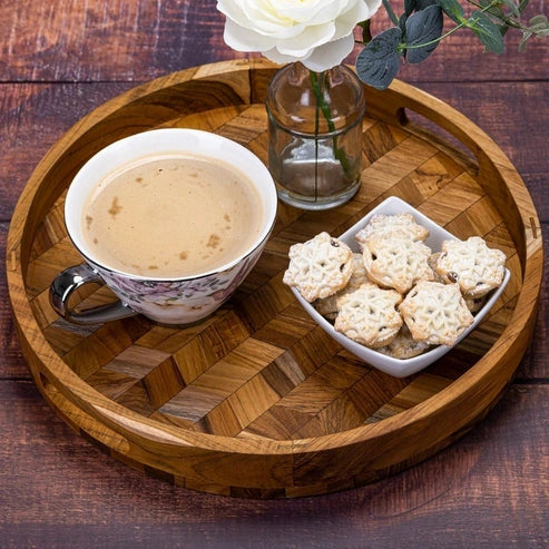 Aaponminimarket Herringbone Round Wooden Tray