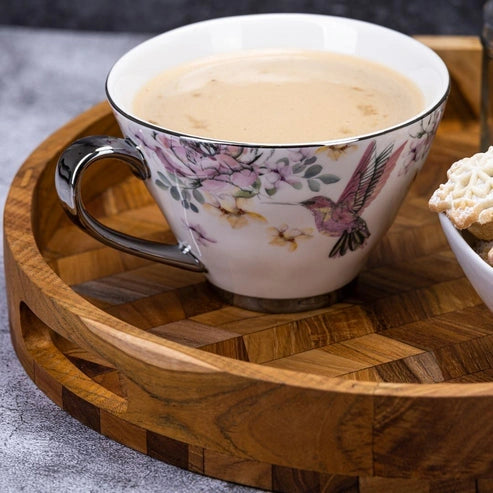 Aaponminimarket Herringbone Round Wooden Tray