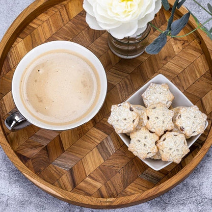 Aaponminimarket Herringbone Round Wooden Tray