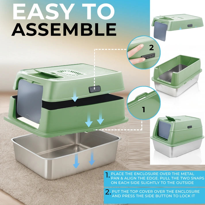 Aaponminimarket IGAD XXL Stainless Steel Cat Litter Box with Lid, Scoop & High Sides
