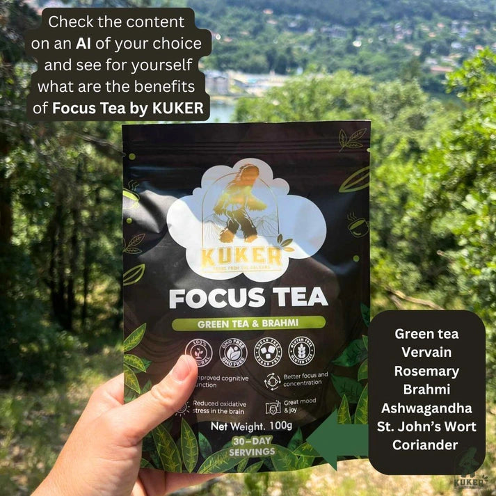 Aaponminimarket KUKER® Focus Tea Loose Leaf 100g | Brain Boost Herbal Tea for Mental Clarity & Concentration