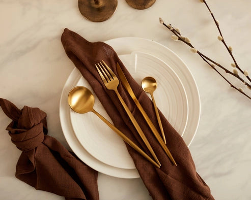 Aaponminimarket London Gold Stainless Steel Cutlery Sets