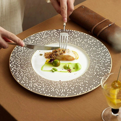 Aaponminimarket Luxury Mosaic Rim Porcelain Dinner Plate