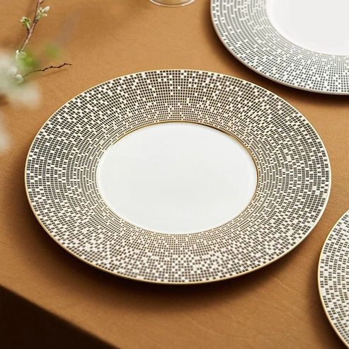 Aaponminimarket Luxury Mosaic Rim Porcelain Dinner Plate