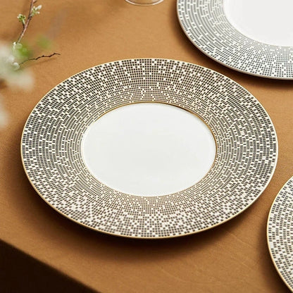 Aaponminimarket Luxury Mosaic Rim Porcelain Dinner Plate