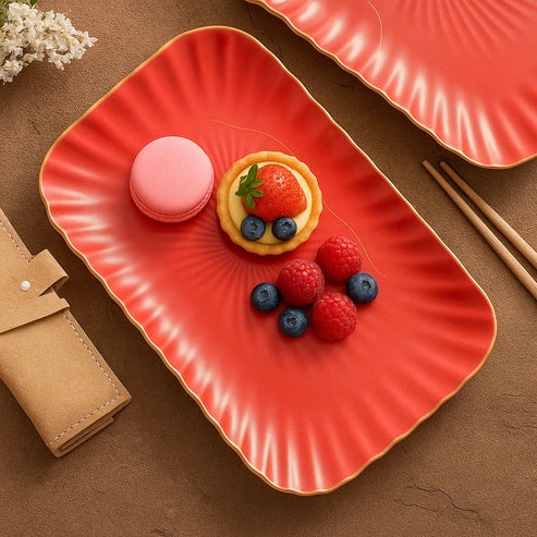 Aaponminimarket Luxury Red Ceramic Serving Platter