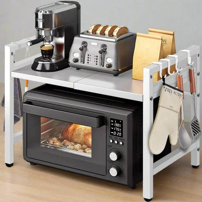 Aaponminimarket Microwave Expandable Shelf Rack with 6 Hooks