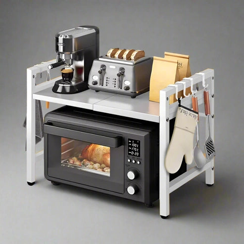Aaponminimarket Microwave Expandable Shelf Rack with 6 Hooks